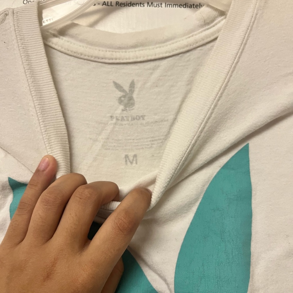 White and teal playboy shirt